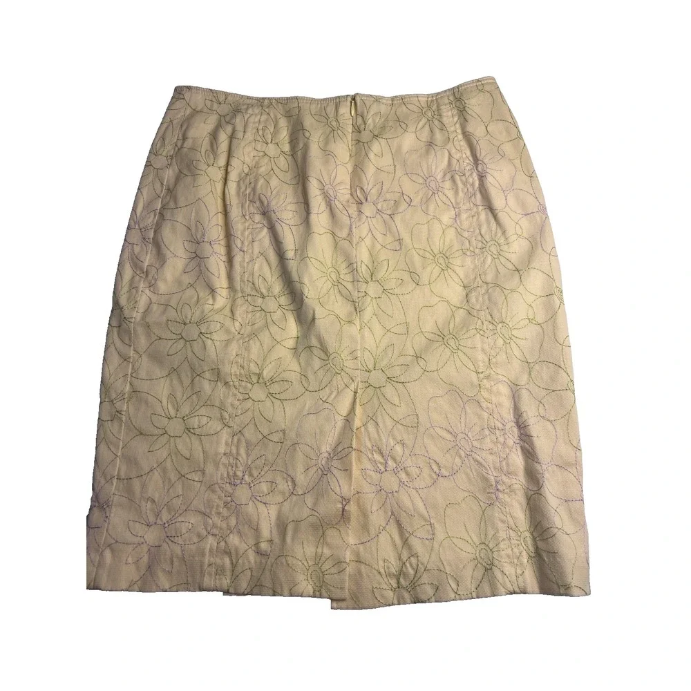 Vtg 90s Vertigo Paris Yellow Pencil Skirt Made In France 8 Embroidered Floral